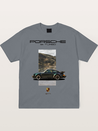 Vintage 911 Turbo Mountain Print Cotton T-shirt