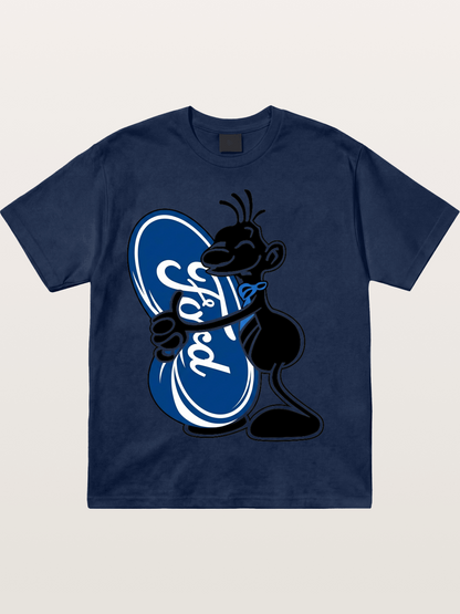 Cartoon Hugging Ford Logo Cotton T-shirt