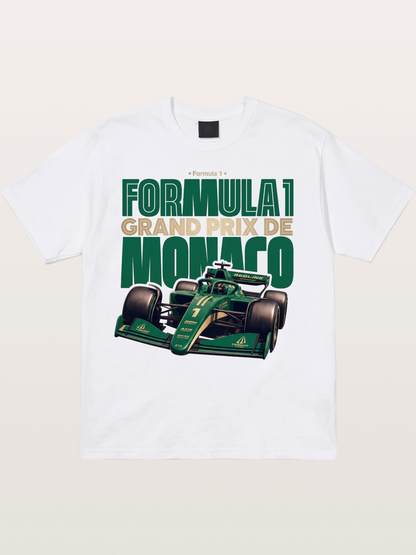 Green Monaco F1 Race Print Cotton T-shirt