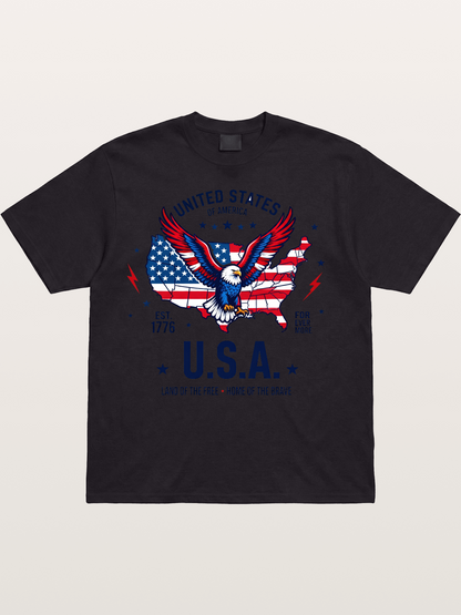 USA Map Eagle Flag Design Cotton T-shirt