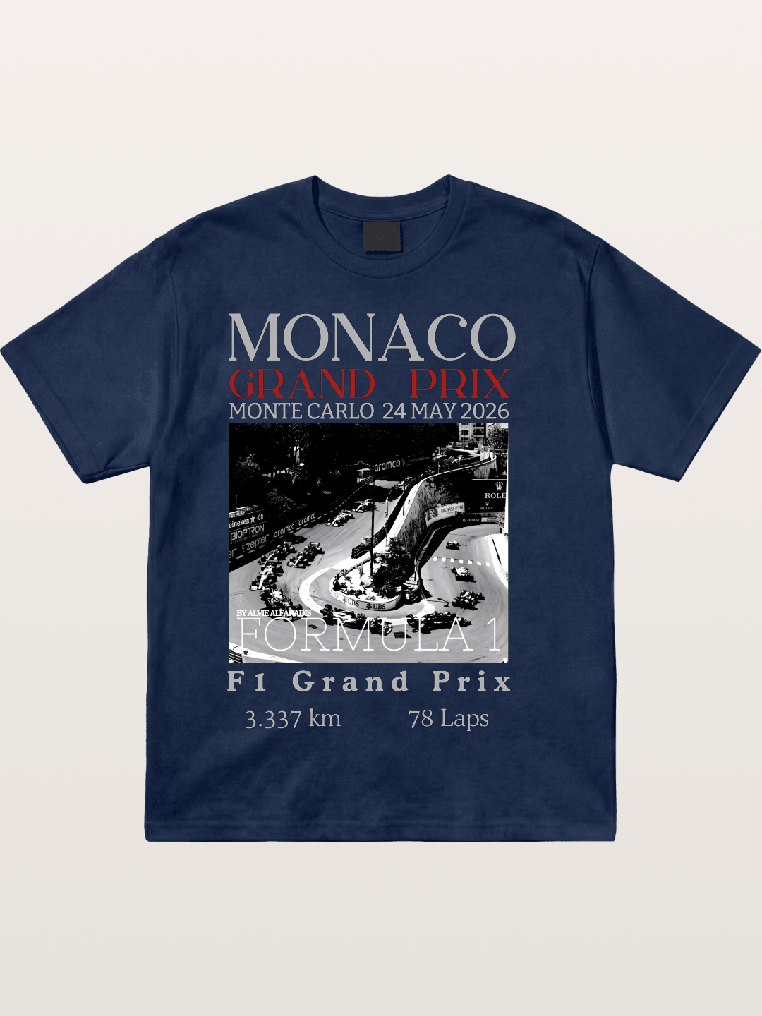 Monaco Grand Prix Black White Aerial Cotton T-shirt