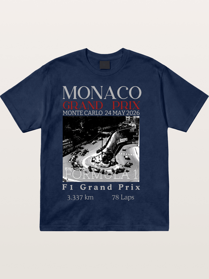 Monaco Grand Prix Black White Aerial Cotton T-shirt