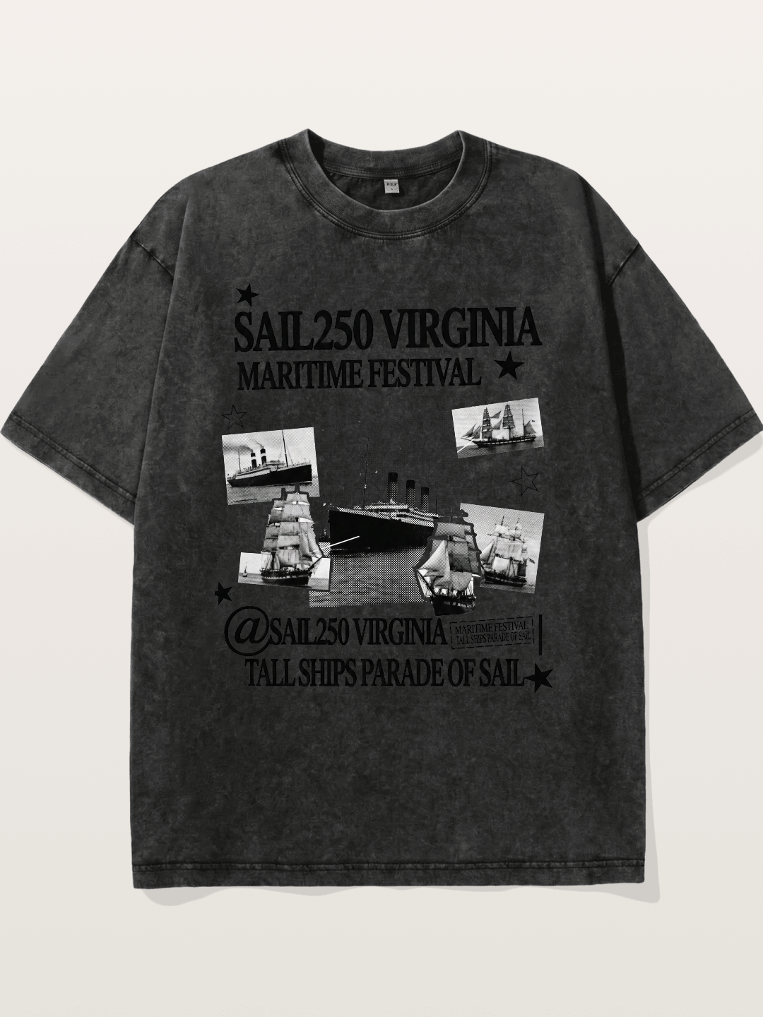 Collage Black White Sailboat Card Washed T-shirt