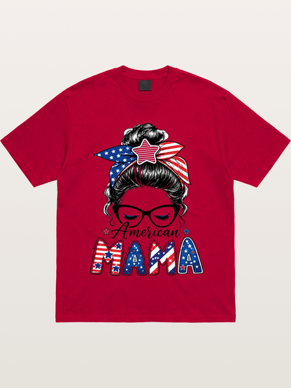 American Mama Messy Bun Art Gildan T-shirt