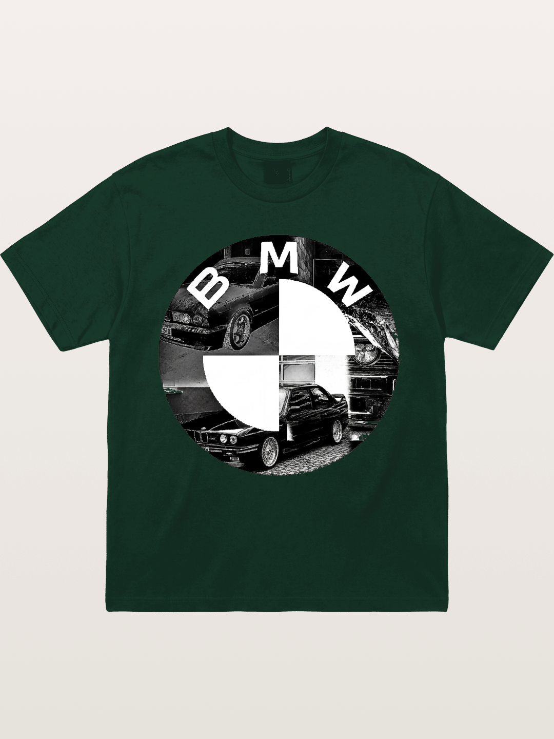 BMW Black White Photo Collage Logo Gildan T-shirt