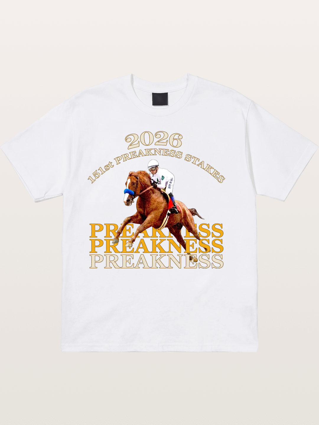 151st Preakness Jockey on Chestnut Horse Cotton T-shirt