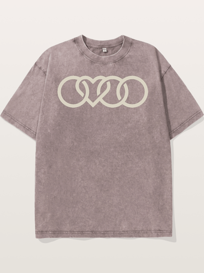 Audi Four Rings Heart Shape Washed T-shirt