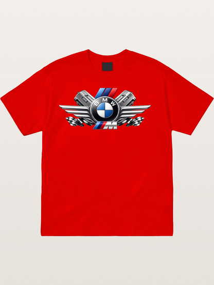 BMW Engine & Logo Wing Design Cotton T-shirt