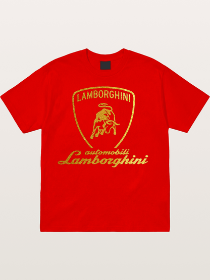 Lamborghini Gold Logo and Bull Shield Cotton T-shirt