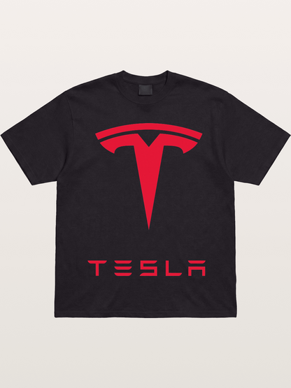 Tesla Red Logo Sticker Gildan T-shirt