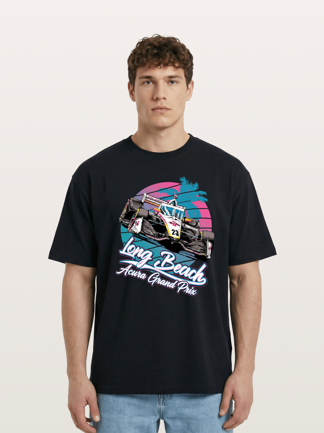 Retro Long Beach Race Graphic Cotton T-shirt