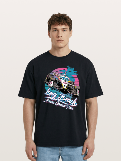 Retro Long Beach Race Graphic Cotton T-shirt