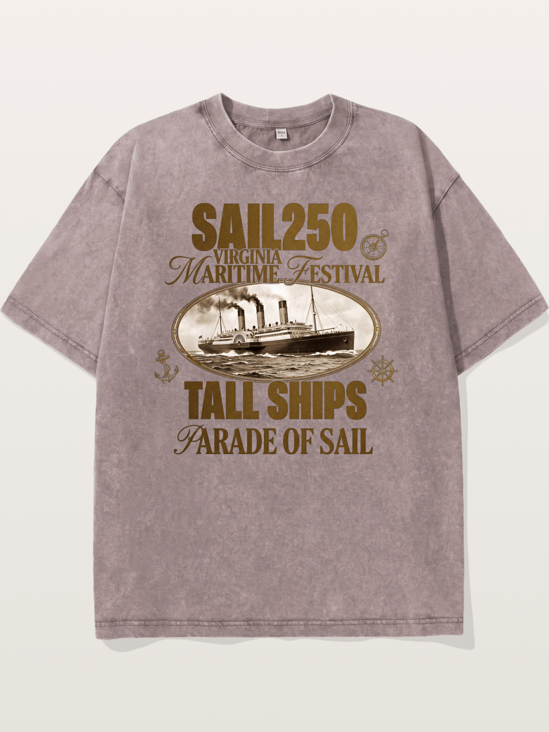 Vintage Sail Ship Maritime Print Washed T-shirt