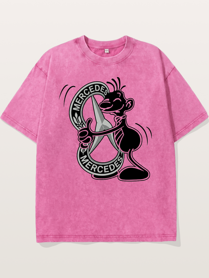 Character Holding Mercedes Emblem Washed T-shirt