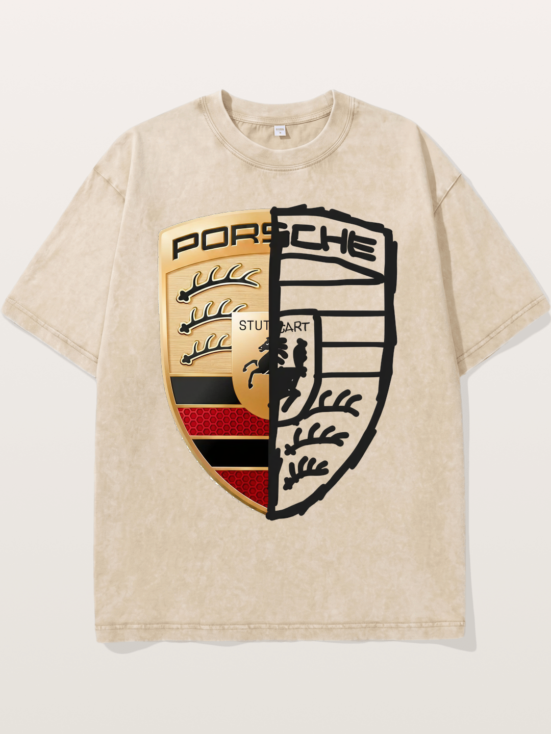Porsche Half Sketch Half Real Washed T-shirt