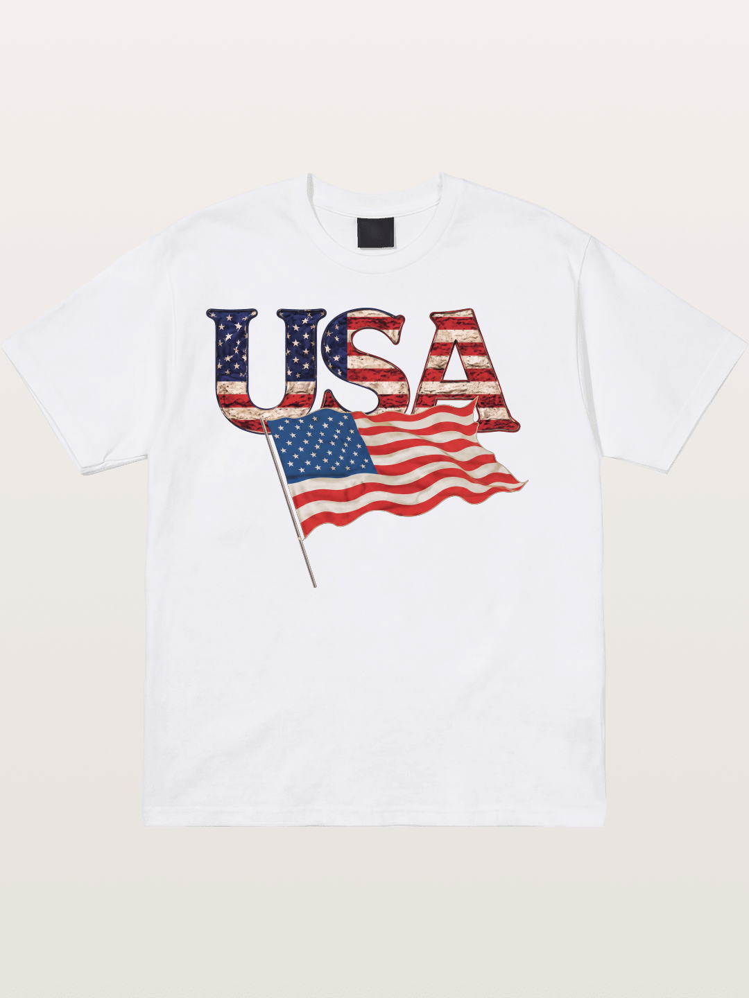 USA Letters American Flag Texture Cotton T-shirt