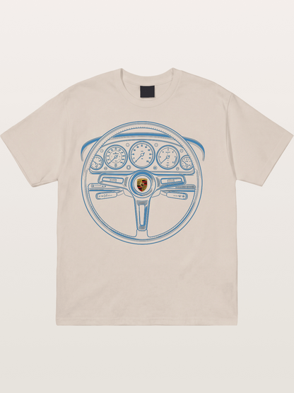 Porsche Classic Steering Wheel Blueprint Cotton T-shirt