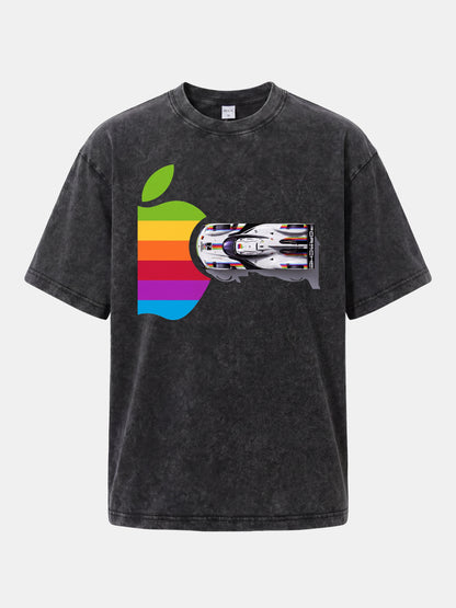 Rainbow Apple Shape Le Mans Race Car Washed T-shirt
