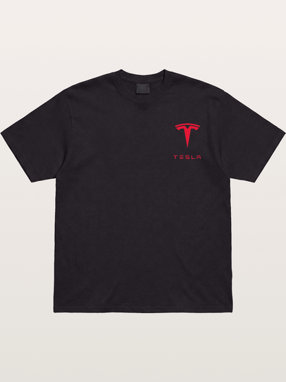 Tesla Red Logo Sticker Cotton T-shirt