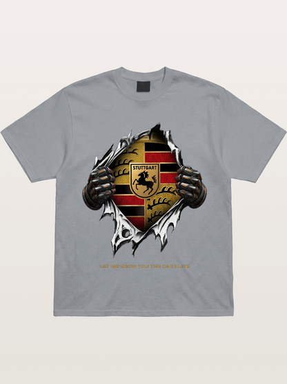 Porsche Crest Tear Through Effect Gildan T-shirt