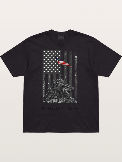 Memorial Day Flag Raising Print Cotton T-shirt