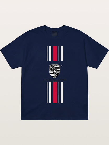 Porsche Crest Striped Design Gildan T-shirt