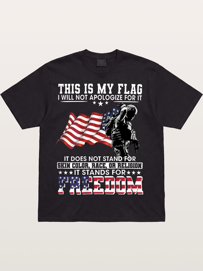 Freedom Soldier American Flag Silhouette Cotton T-shirt