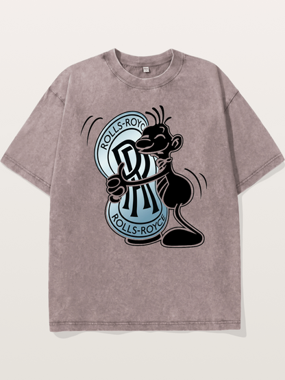 Mascot Hugging Rolls-Royce Logo Washed T-shirt