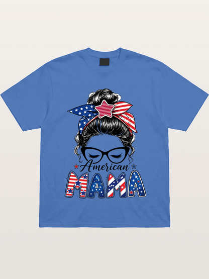 American Mama Messy Bun Art Gildan T-shirt