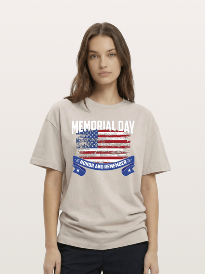 Honor and Remember Memorial Day Flag Cotton T-shirt