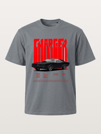 Red Charger Retro Muscle Print Cotton T-shirt