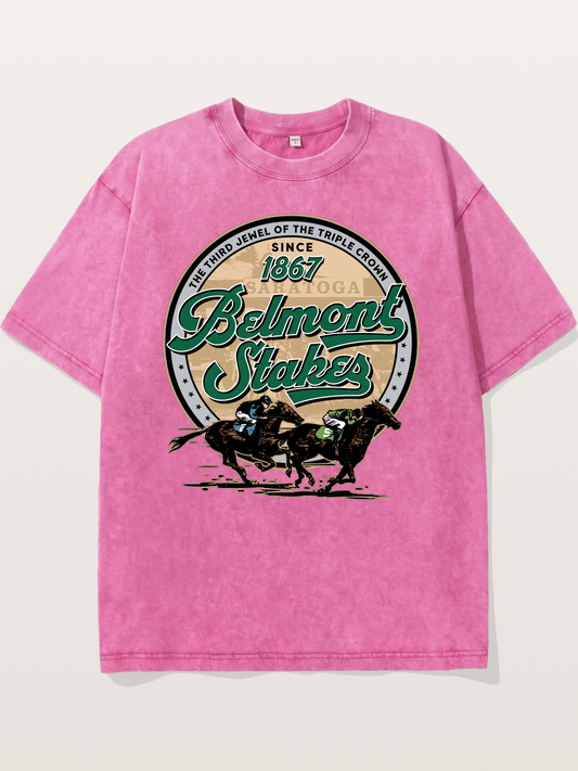 Belmont Stakes Two Horses Racing Washed T-shirt