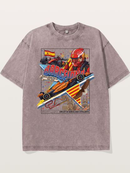 Barcelona GP Spanish Landmark Collage Washed T-shirt---