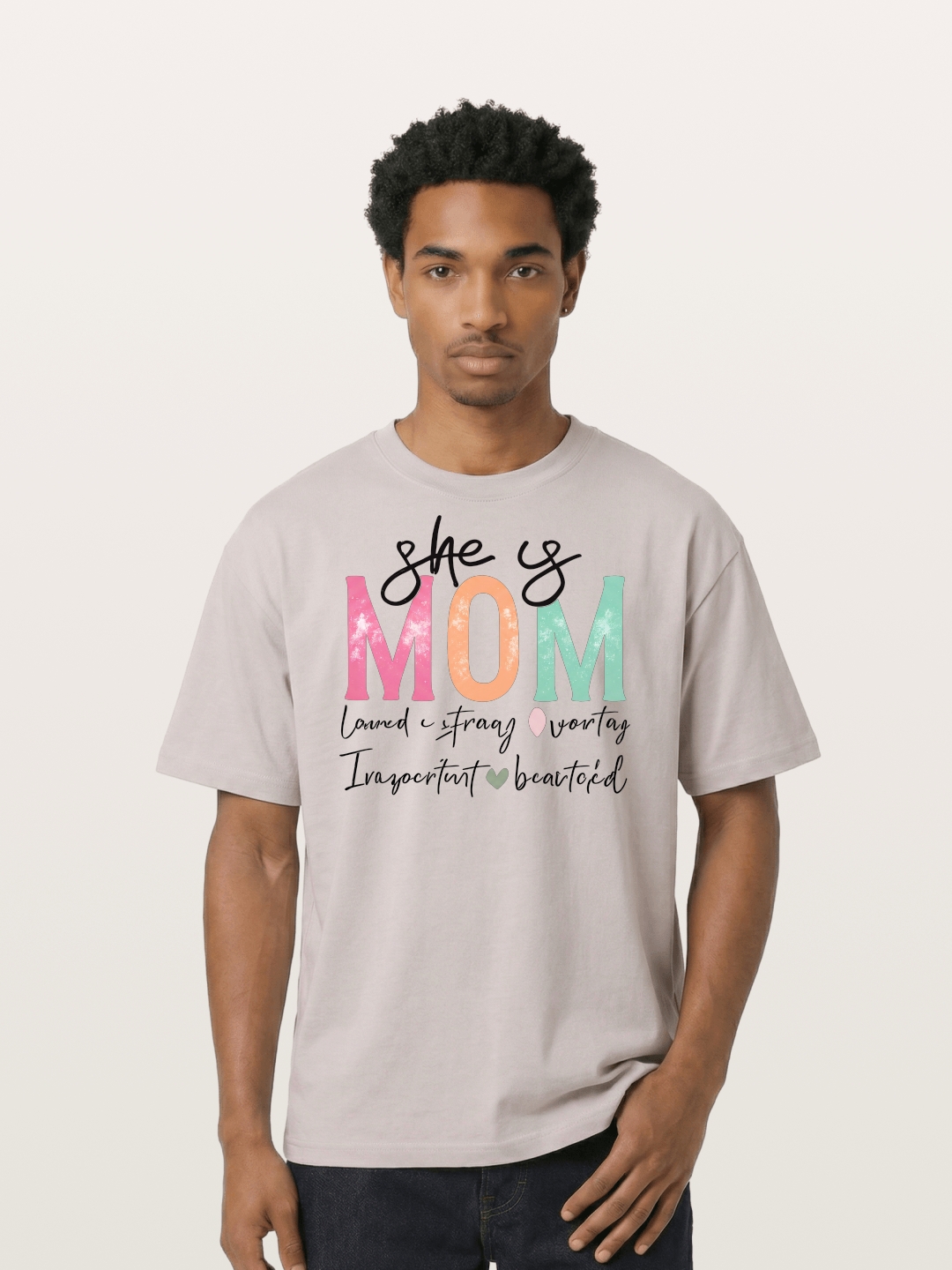 She is Mom Boho Pastel Print Cotton T-shirt