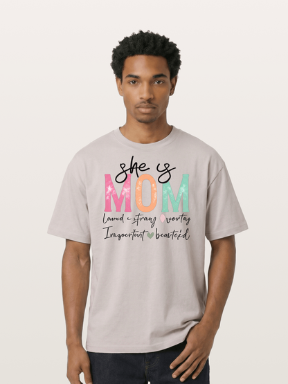 She is Mom Boho Pastel Print Cotton T-shirt
