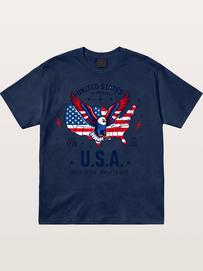 USA Map Eagle Flag Design Cotton T-shirt
