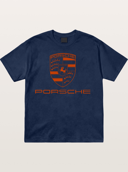 Porsche Crest Orange White Logo Cotton T-shirt