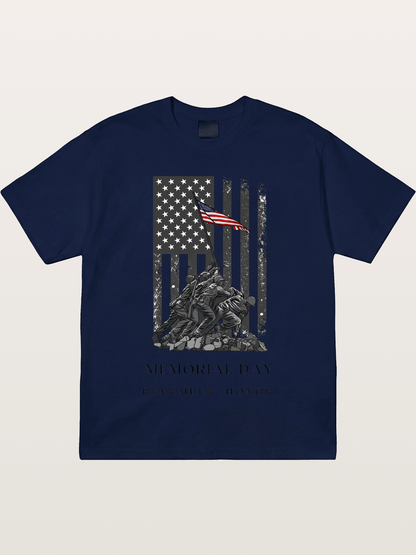 Memorial Day Flag Raising Print Gildan T-shirt