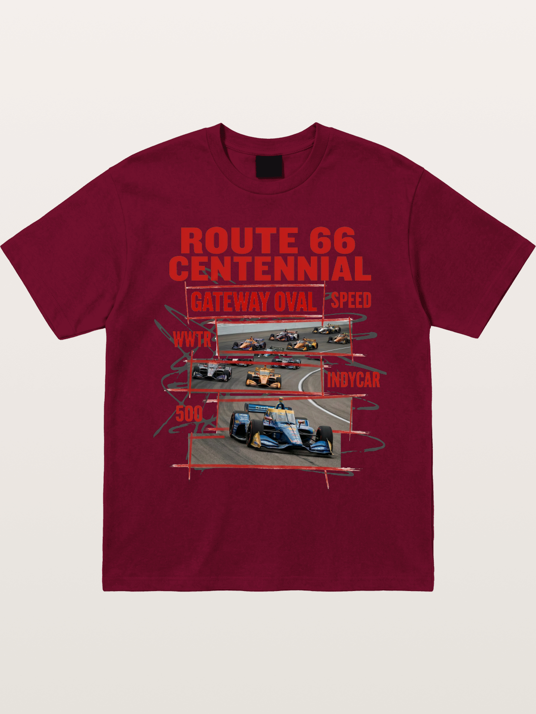 Red Sketch Route66 Race Poster Gildan T-shirt