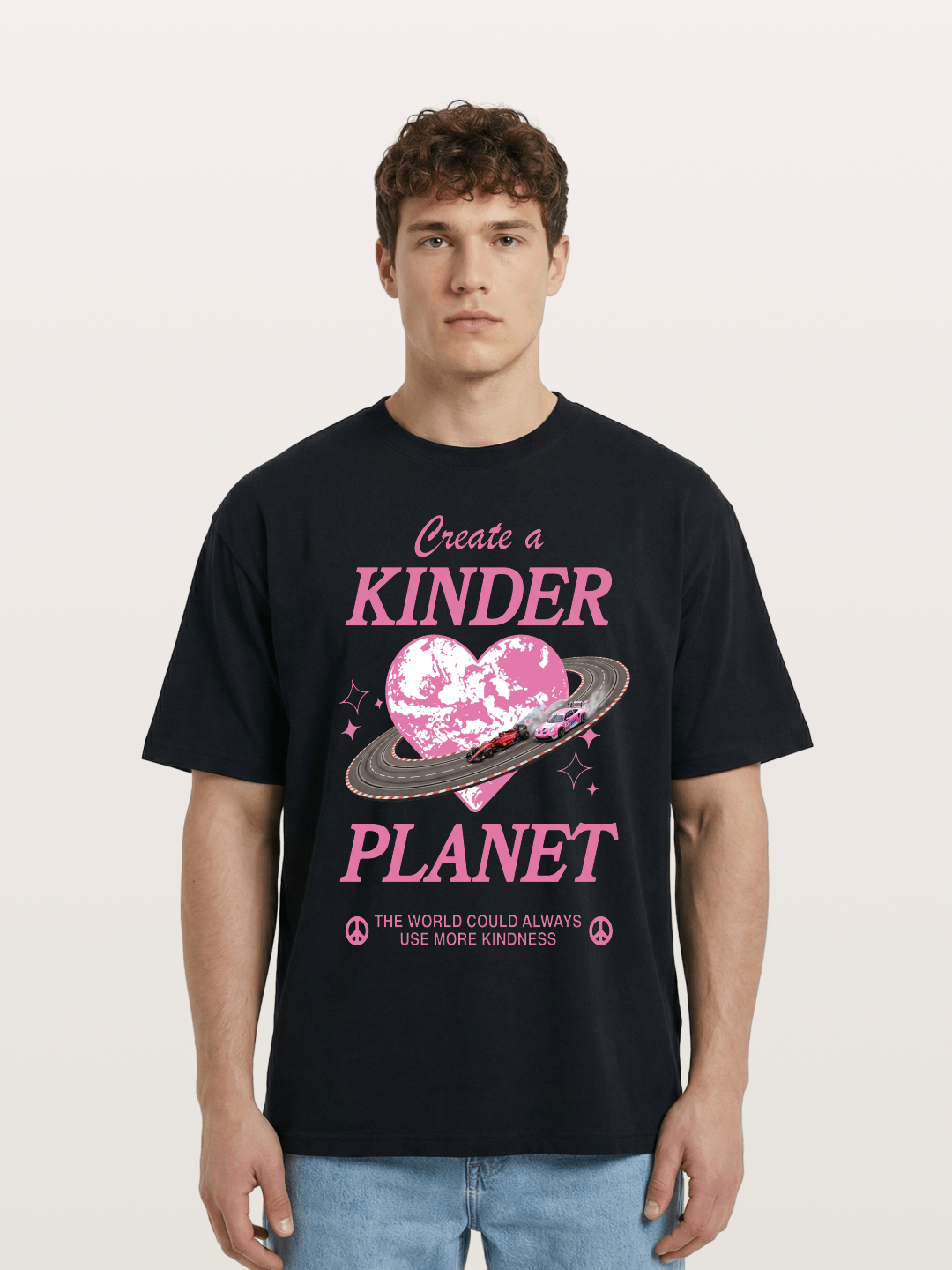 Pink Heart Earth Race Cotton T-shirt