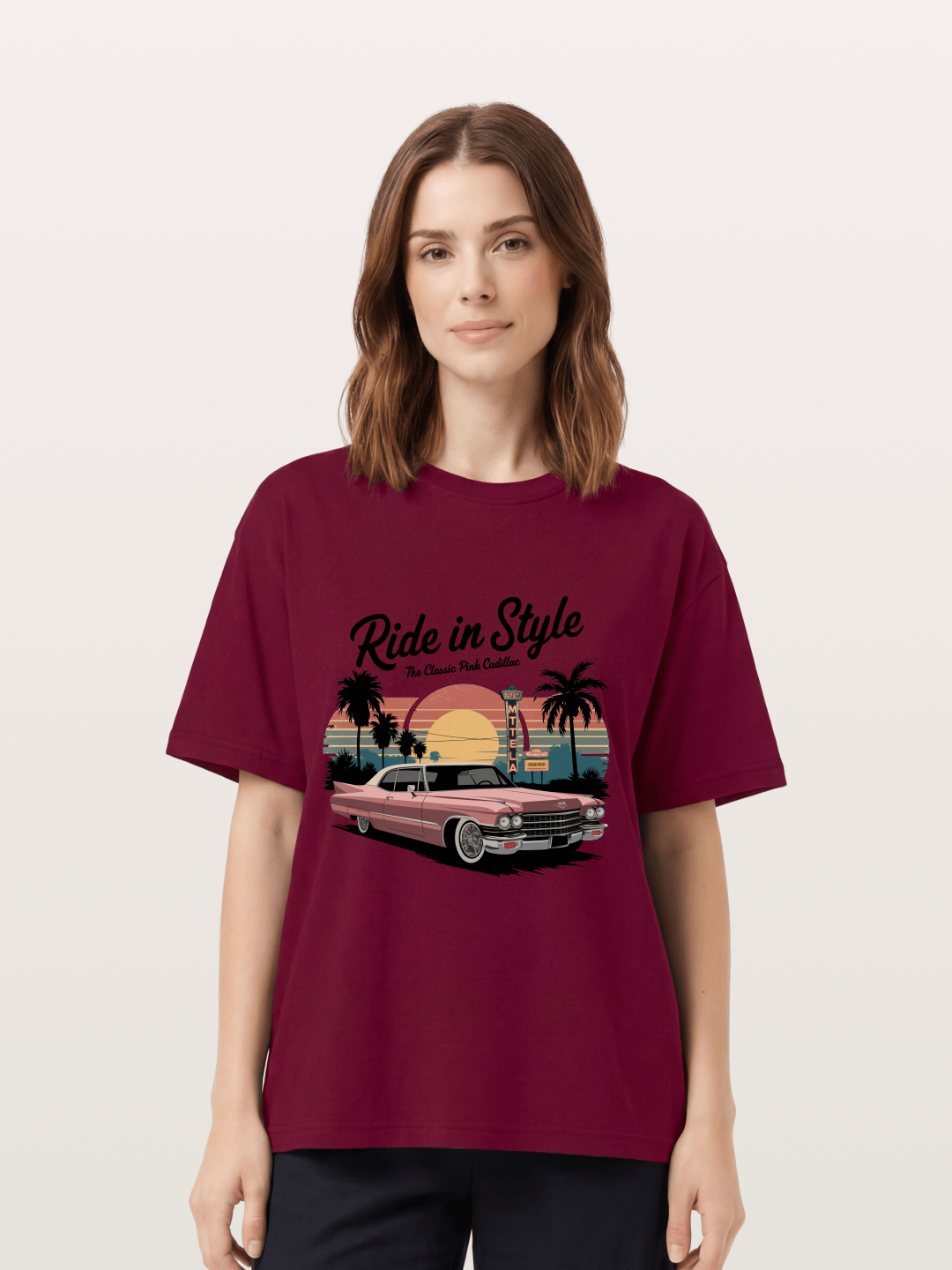intage Pink Cadillac Retro Poster Gildan T-shirt