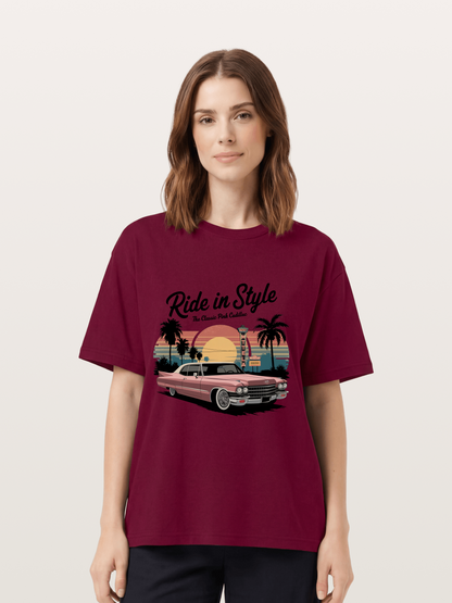 intage Pink Cadillac Retro Poster Gildan T-shirt