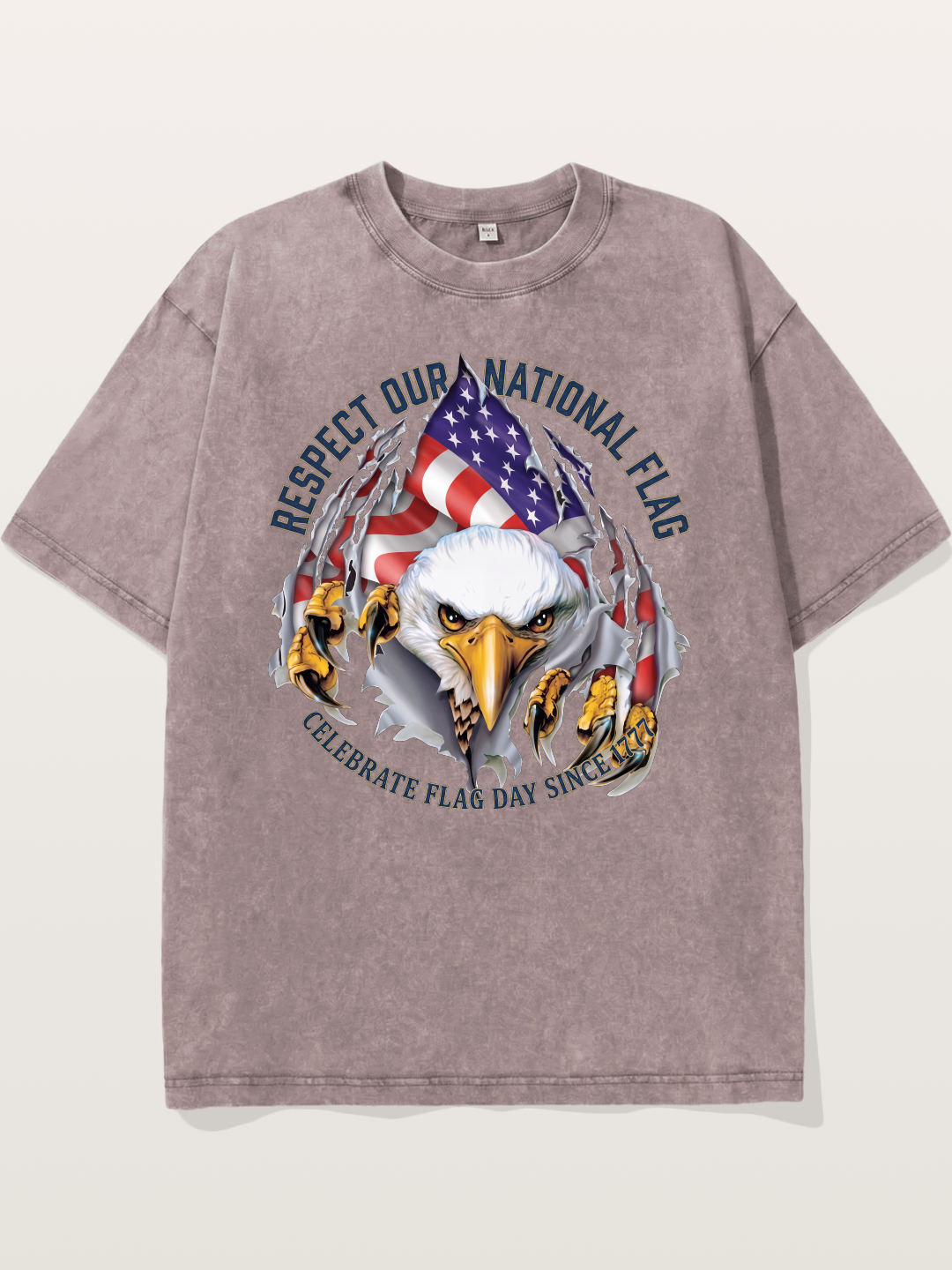 Ripped Flag Eagle Patriotic Print Washed T-shirt