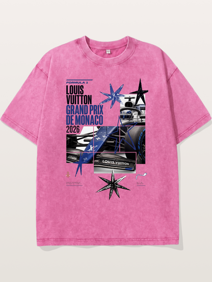 Blue LV F1 Monaco Poster Washed T-shirt