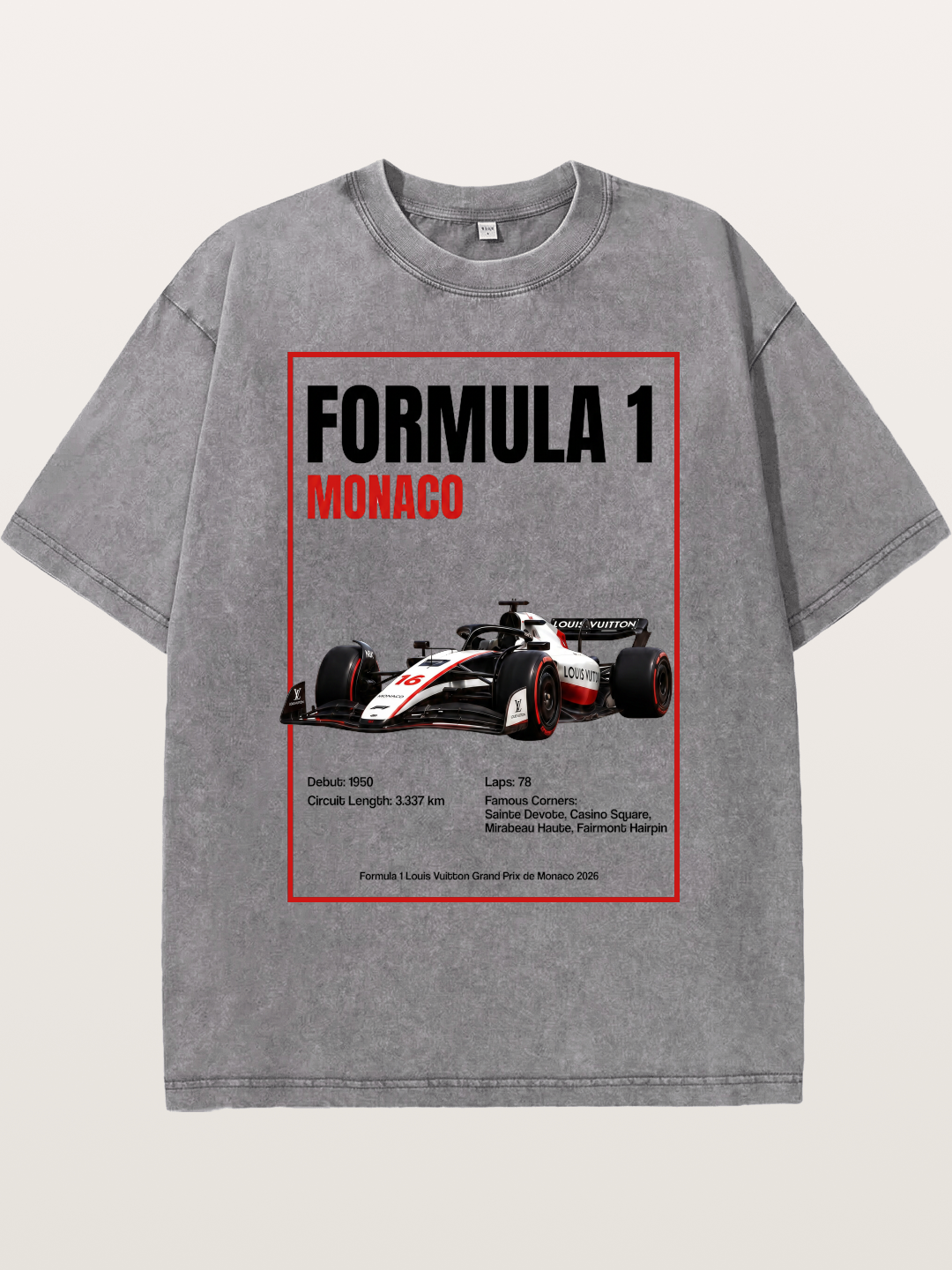 F1 Monaco LV Racing Car Poster Washed T-shirt