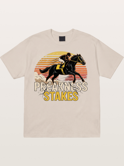 Preakness Stakes Retro Sunset Print Cotton T-shirt