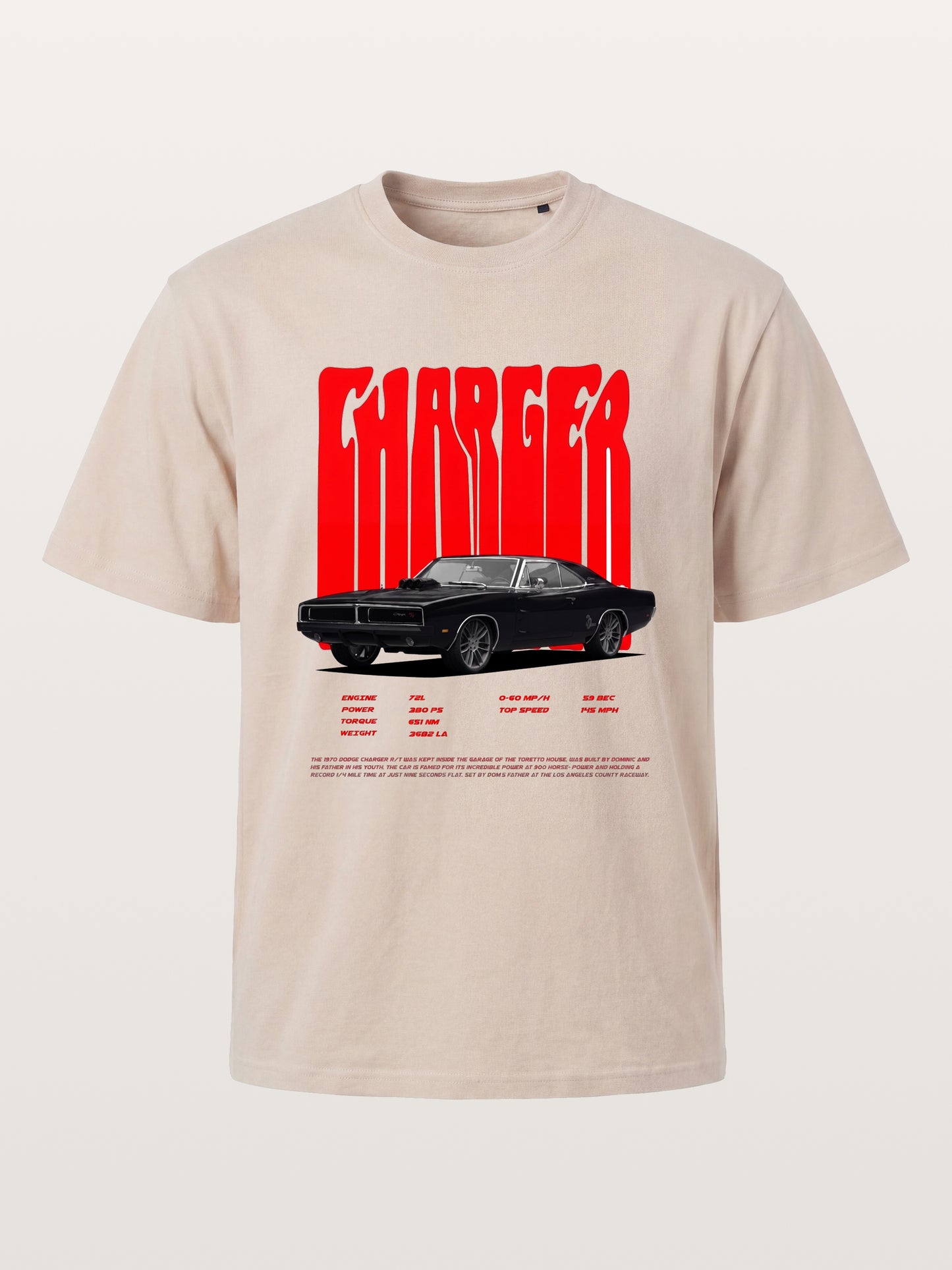 Red Charger Retro Muscle Print Cotton T-shirt