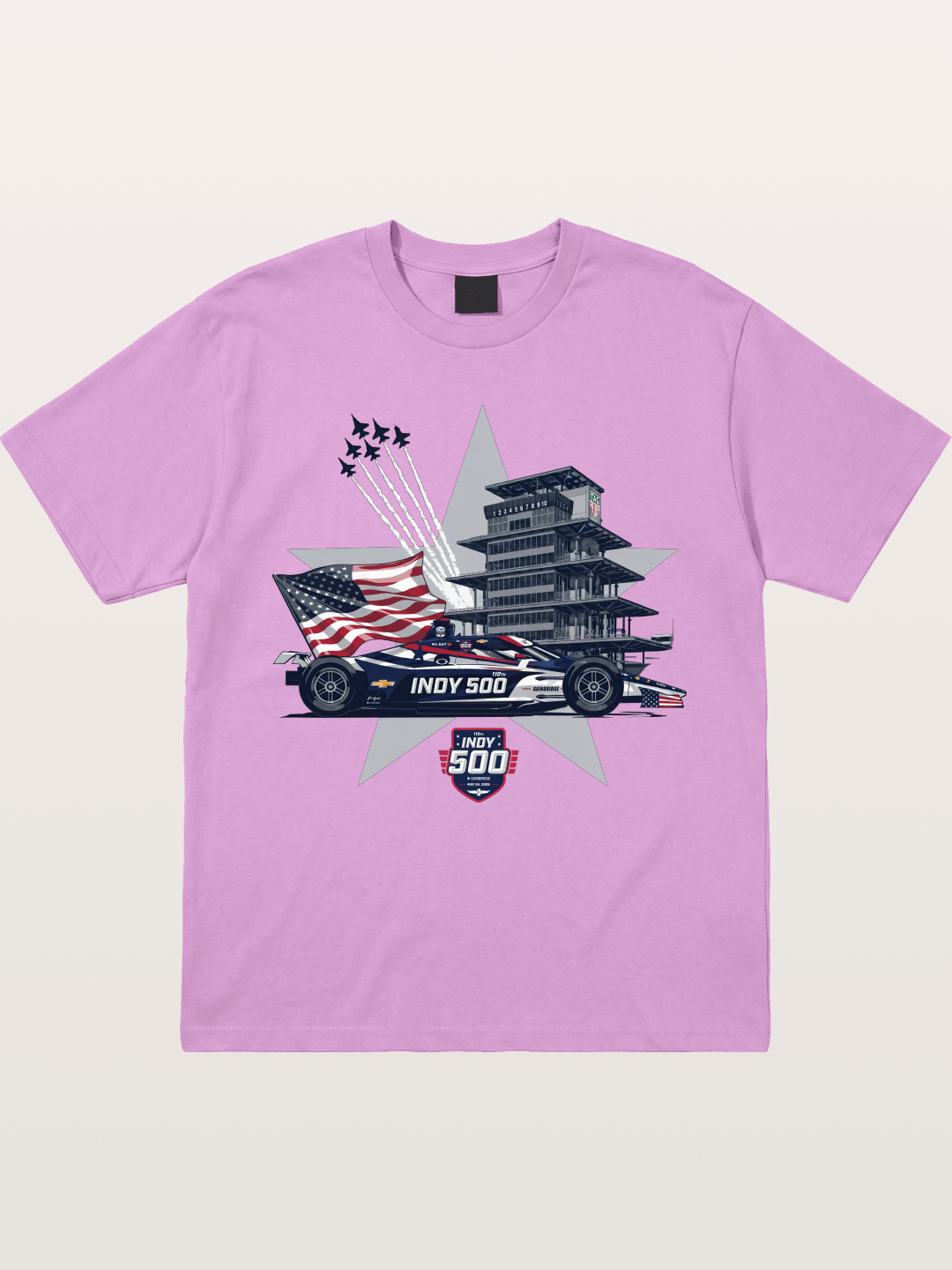 Indy 500 Pagoda Star Flag Illustration Gildan T-shirt