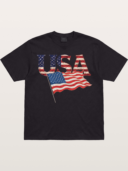 USA Letters American Flag Texture Gildan T-shirt