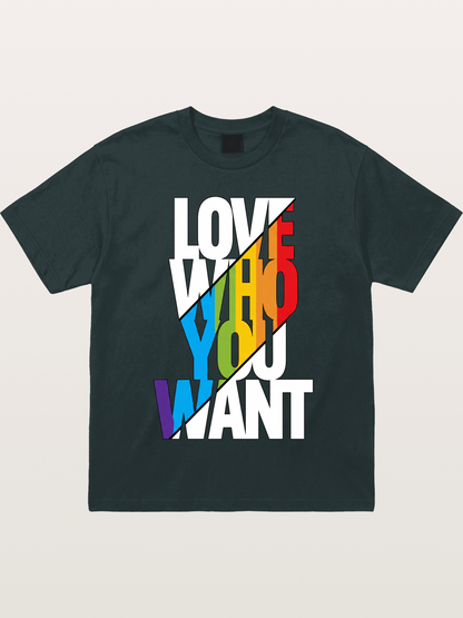 Love Who You Want Diagonal Print Gildan T-shirt